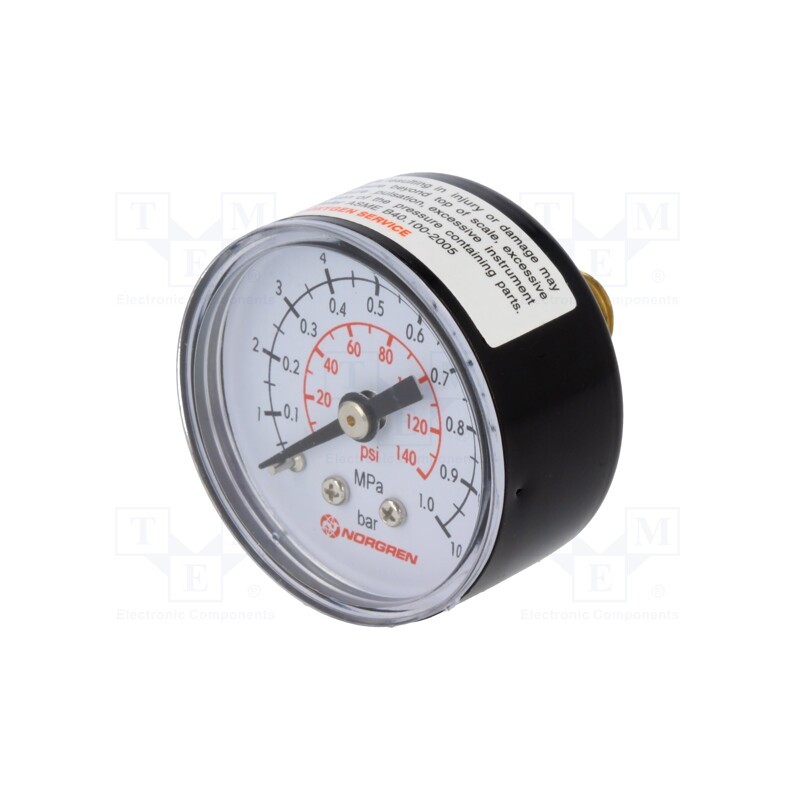 1 pcs x NORGREN HERION-18-015-989 - Manometer, 0÷10bar, Mat: plastic, Thread: BSP 1/8', outside, 40mm