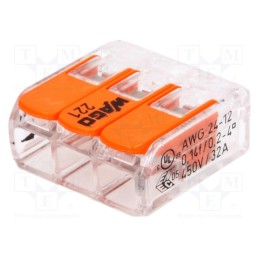 2 pcs x WAGO - 221-413 - Quick splice, 221, spring clamp, 0.2÷4mm2, 450V, 32A, for cable