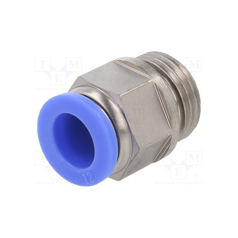 1 pcs x PNEUMAT-122.012-12 - Push-in fitting, straight, -0.95÷15bar, nickel plated brass