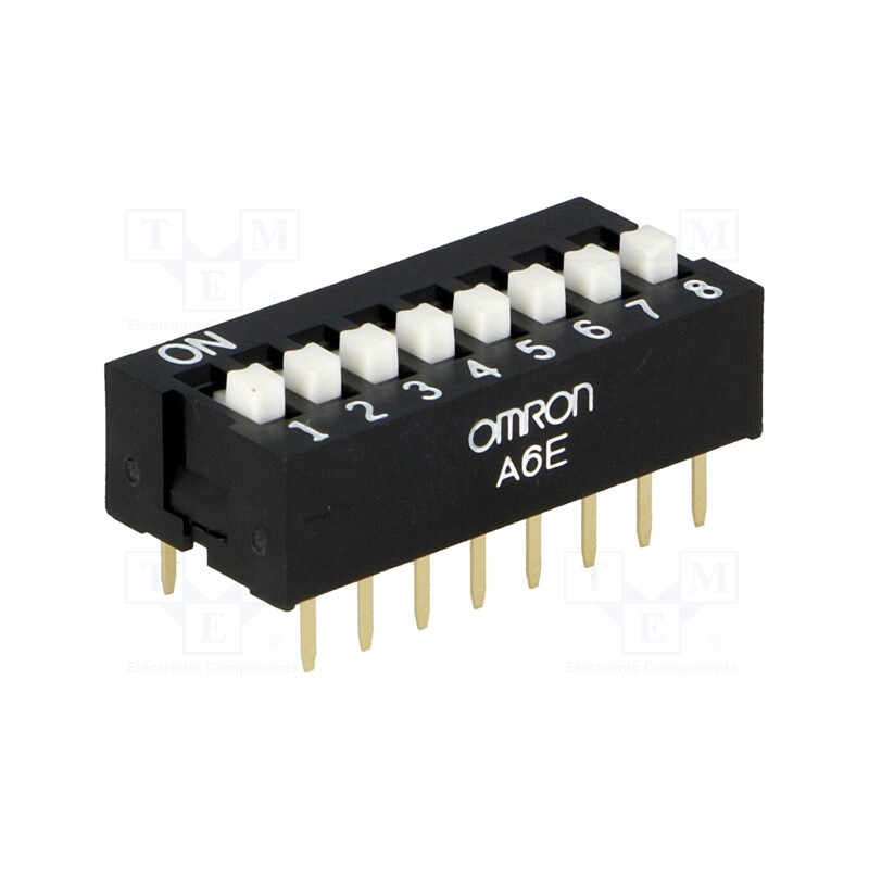 1 pcs x OMRON OCB - A6E-8104-N - Switch: DIP-SWITCH, Poles number: 8, ON-OFF, 0.025A/24VDC, Pos: 2