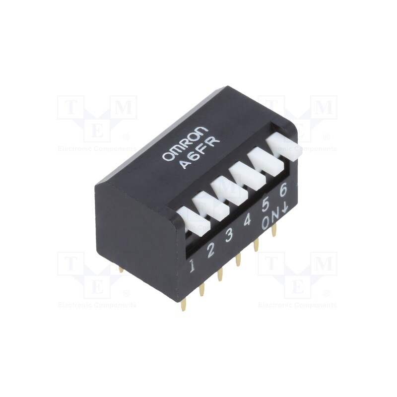 1 pcs x OMRON OCB - A6FR6104 - Switch: DIP-SWITCH, Poles number: 6, ON-OFF, 0.025A/24VDC, Pos: 2