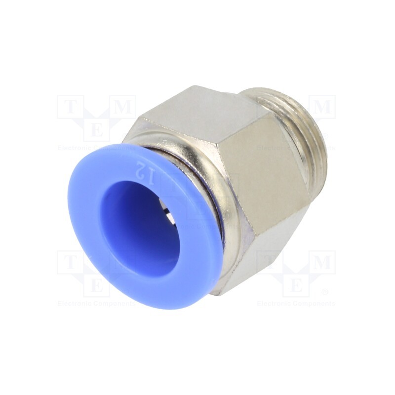 1 pcs x PNEUMAT-122.038-12 - Push-in fitting, straight, -0.95÷15bar, nickel plated brass
