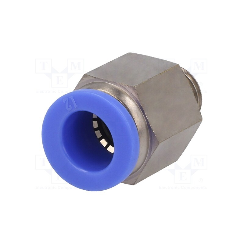 1 pcs x PNEUMAT-122.014-12 - Push-in fitting, straight, -0.95÷15bar, nickel plated brass