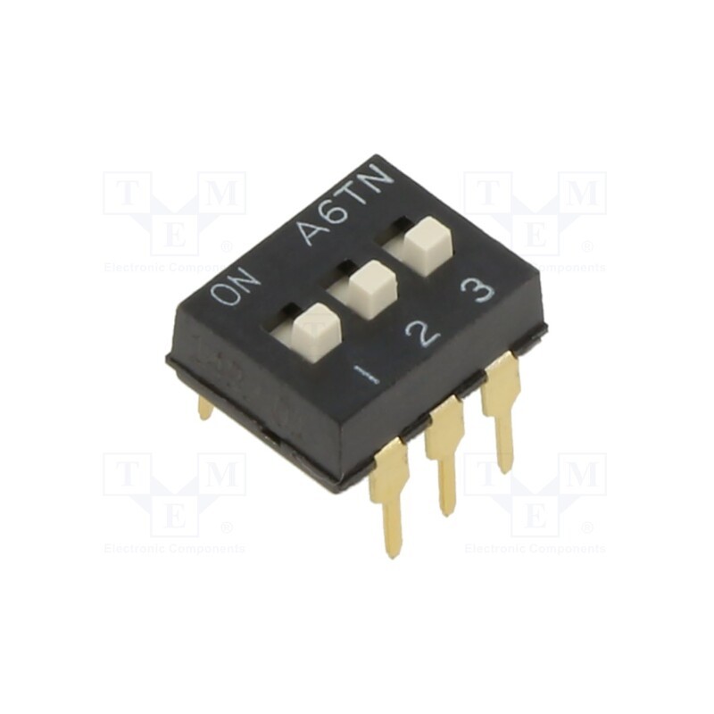 1 pcs x OMRON OCB - A6TN-3104 - Switch: DIP-SWITCH, Poles number: 3, ON-OFF, 0.025A/24VDC, Pos: 2