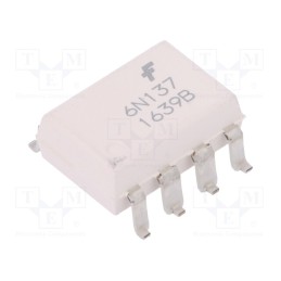 1 pcs x ONSEMI - 6N137SM - Optocoupler, SMD, Ch: 1, OUT: logic, 5kV, 10Mbps, Gull wing 8, 6N137M