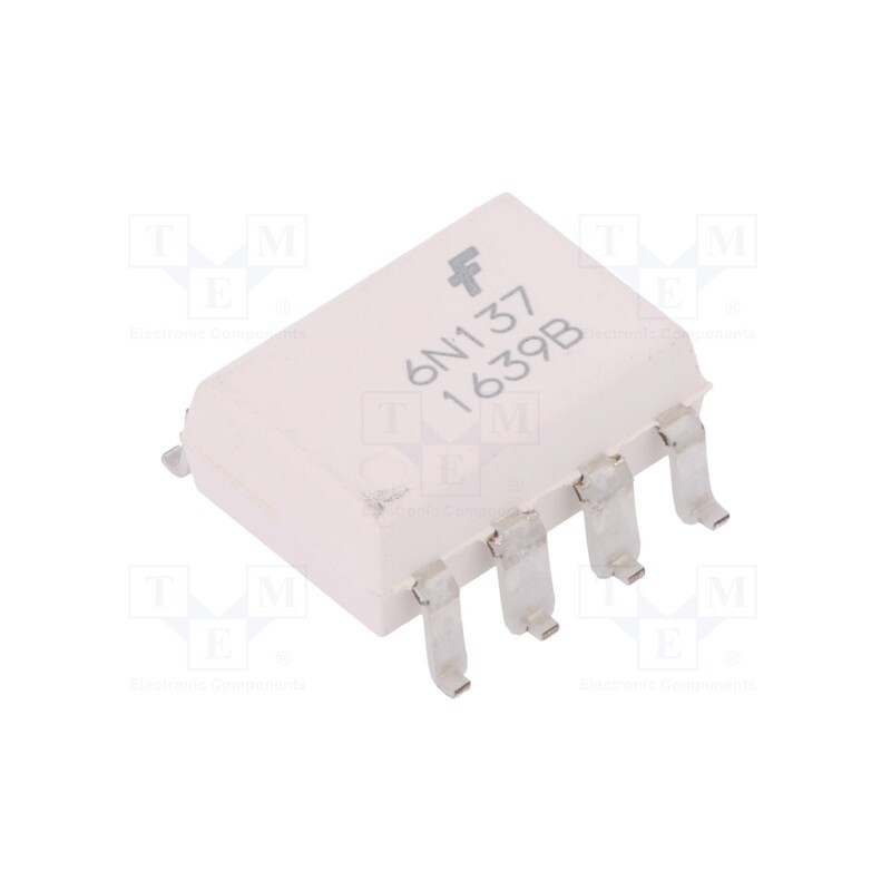 1 pcs x ONSEMI - 6N137SM - Optocoupler, SMD, Ch: 1, OUT: logic, 5kV, 10Mbps, Gull wing 8, 6N137M