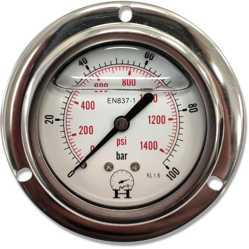 Panel pressure gauge 0 100 bar rear connection