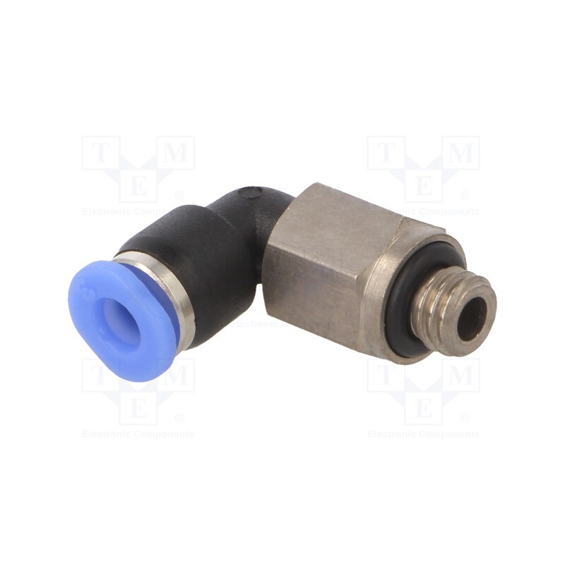 1 pcs x PNEUMAT-PL-53 - Push-in fitting, angled, -0.95÷10bar, Thread: M5, Thread: outside