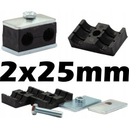 Clamp for 2x25 pipes and hydraulic lines