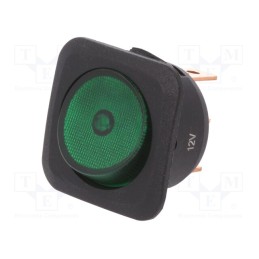 1 pcs x SCI - R13-203B-01-BG - ROCKER, SPST, Pos: 2, ON-OFF, 25A/12VDC, green, neon lamp, 50mΩ