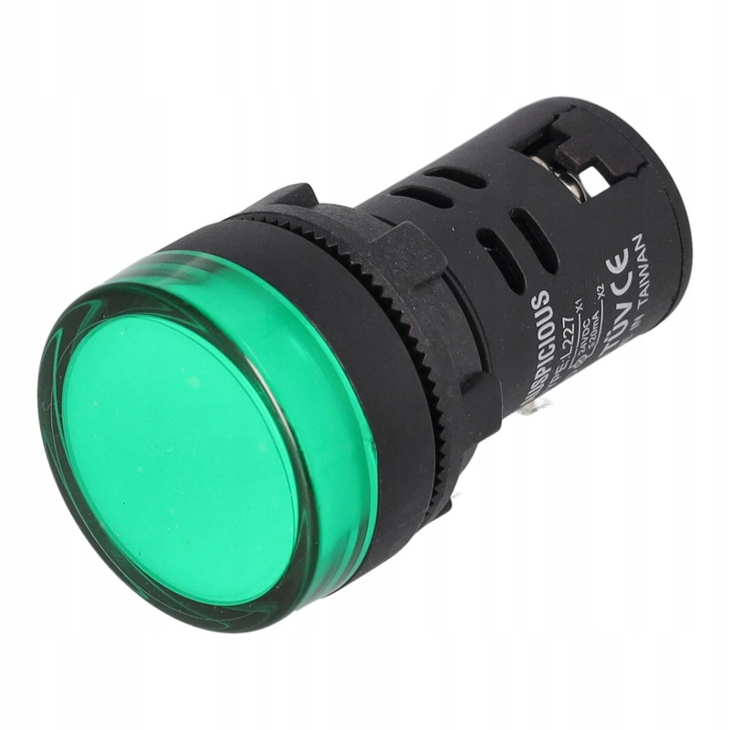 Convex green LED indicator light 22mm 24v