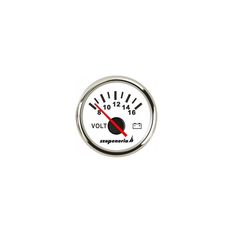 Voltage indicator voltmeter 8 16 v 52 mm white