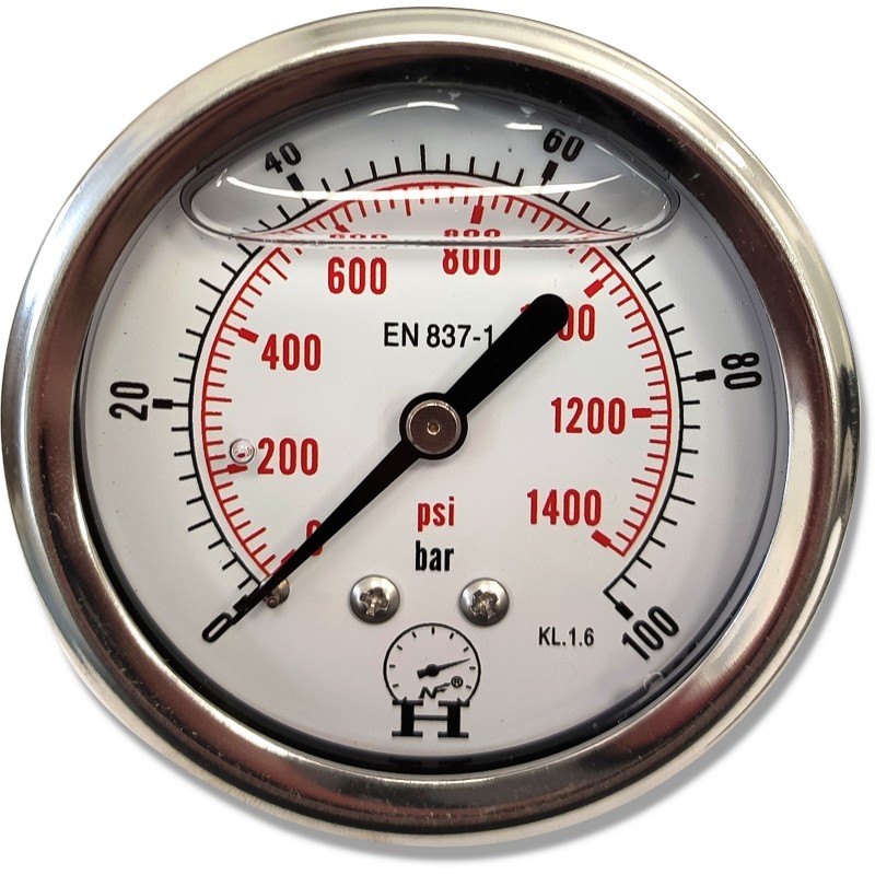 Pressure gauge 0 100 bar, rear connection