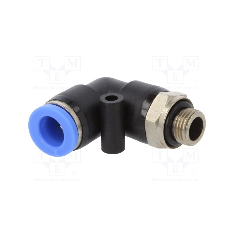 1 pcs x PNEUMAT-125.018-8 - Push-in fitting, angled, -0.95÷15bar, PBT, Thread: G 1/8', 0÷60°C