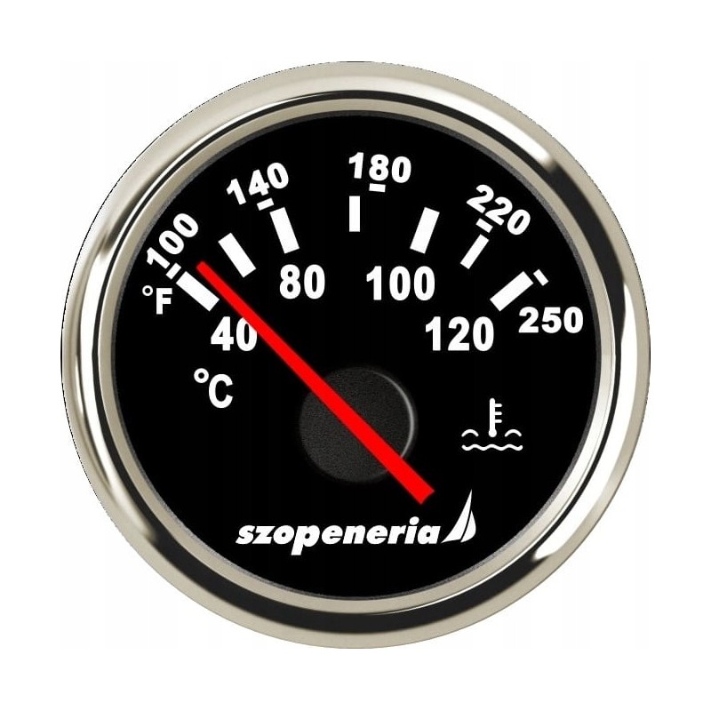 Engine water temperature indicator, diameter 52 mm, black