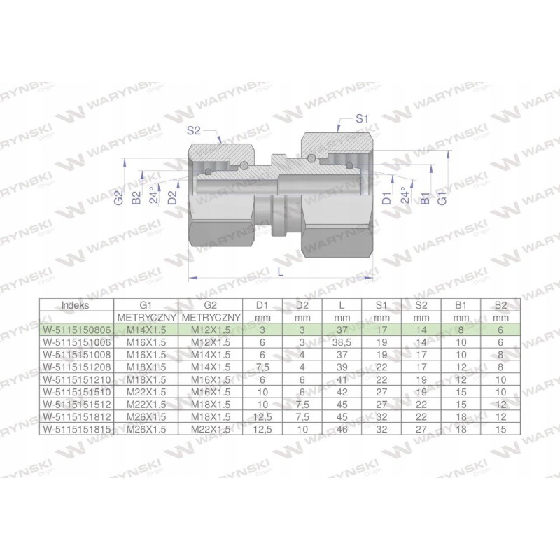Metric hydraulic connector aa m14x1 5 08l xm