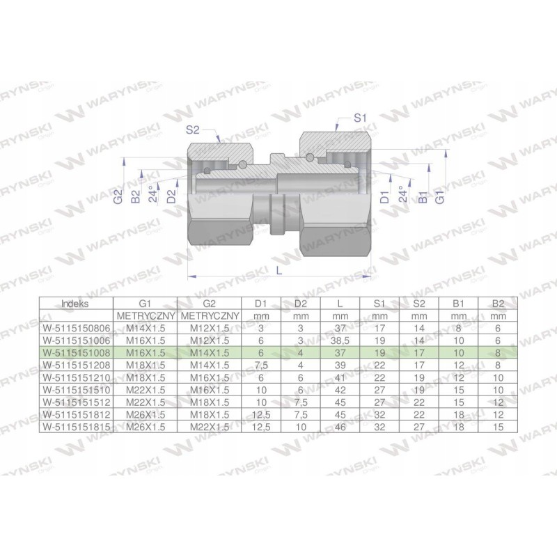Metric hydraulic connector aa m16x1 5 10l xm