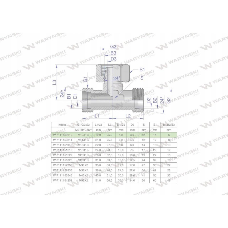 Symmetrical metric hydraulic tee bab m1