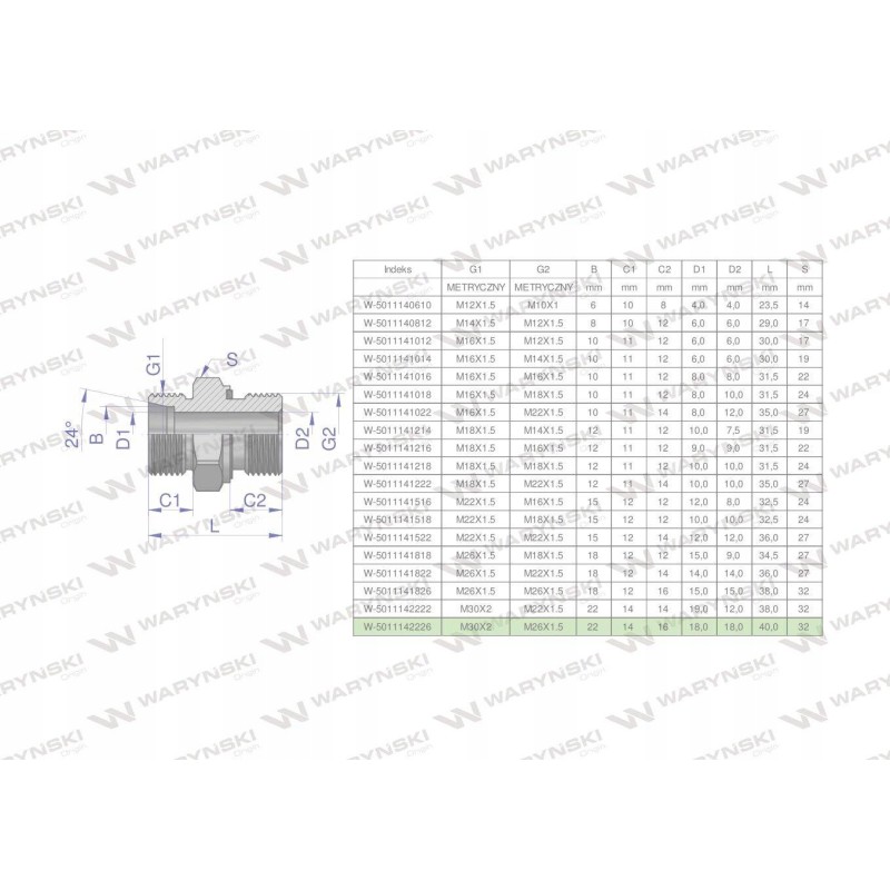 Metric hydraulic connection bb xge m30x2 22