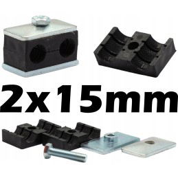 Clamp for 2x15 pipes and hydraulic lines