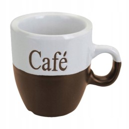 A set of white and brown coffee mugs