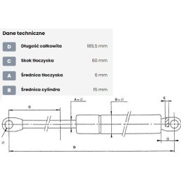 Gas spring L185 5 mm 250N stabilus CA192880