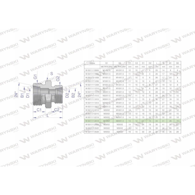Metric bb m36x hydraulic reducing connector