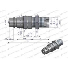 Hydraulic quick connector, long plug, m22x1 5