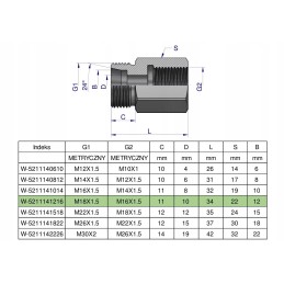 Differential bushing hydr m18x1 5 x m16x1 5 Warynski