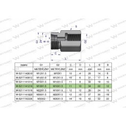 Differential bushing hydr m18x1 5 x m16x1 5 Warynski