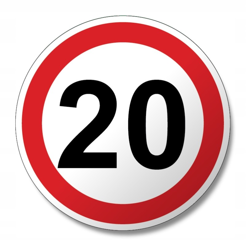 Speed limit 20 km, truck marking 12 cm