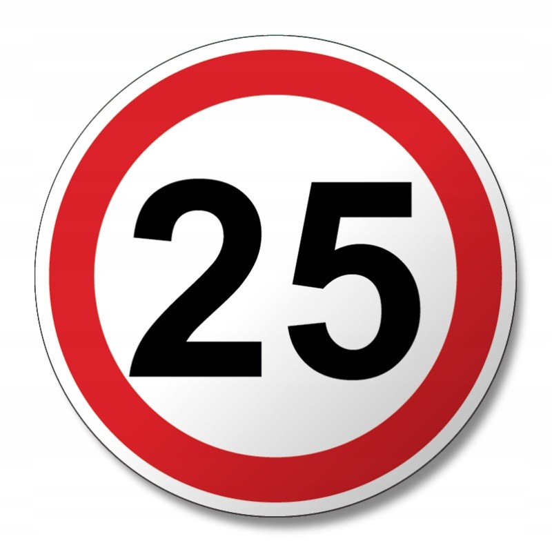 Speed limit 25 km, truck marking 12 cm