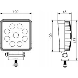 Work lamp 9x LED square aluminum 2100l