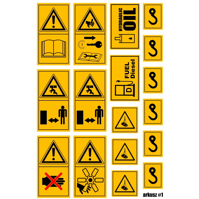 Warning stickers, vertical pictograms, sheet 1
