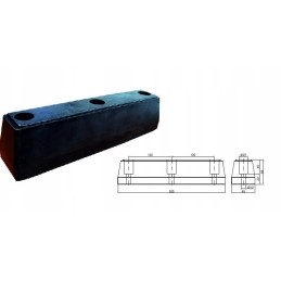 Rubber bumper 30x6 5x7 cm large, 3 holes