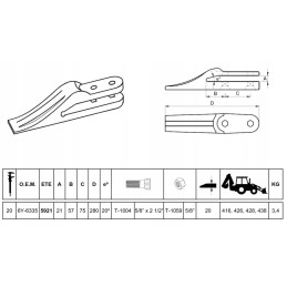Tooth for Caterpillar 6Y 6335 backhoe loader