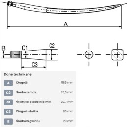 Loader catch, bent, closing square profile