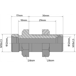 Nipple straight bulkhead connector m18x1 5 24mm wrench