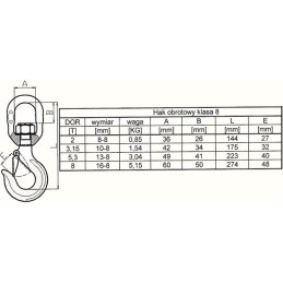 2t HDS swivel hook, tow truck crane, class 8, certified