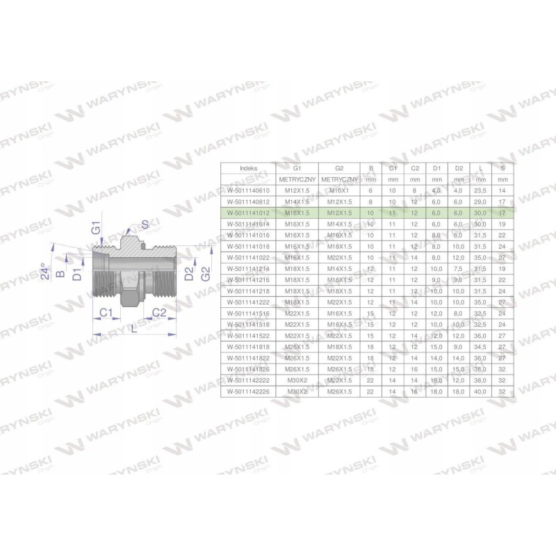 Metric hydraulic connection bb xge m16x1 5