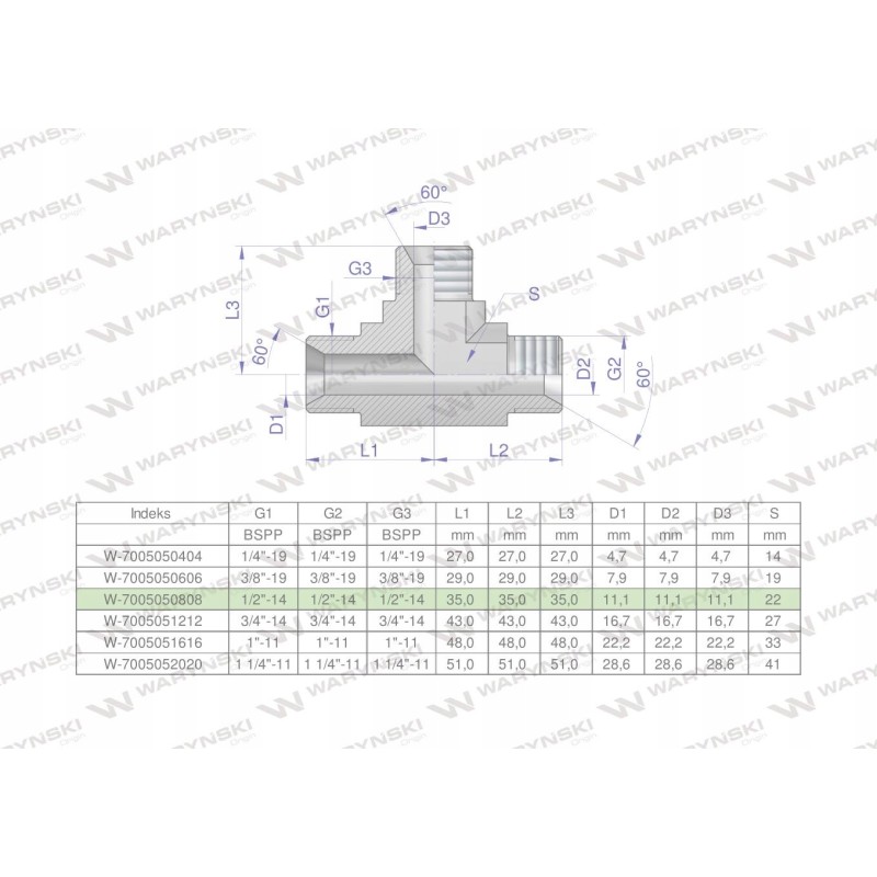 Hydraulic tee inch bbb 1 2 bsp