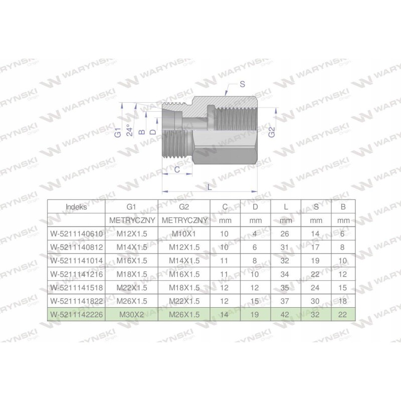 Metric hydraulic differential sleeve AB 30x2