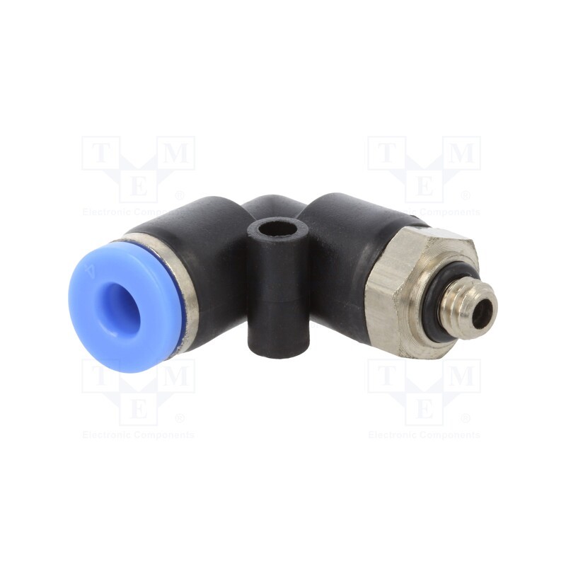 2 pcs x PNEUMAT-125.005-4 - Push-in fitting, angled, -0.95÷15bar, PBT, Thread: M5, BLUELINE