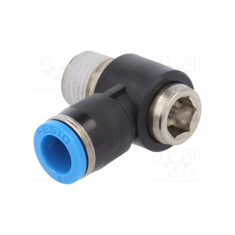 1 pcs x FESTO-153100 - Push-in fitting, threaded,angled 90°, -0.95÷6bar, Thread: R 1/4'