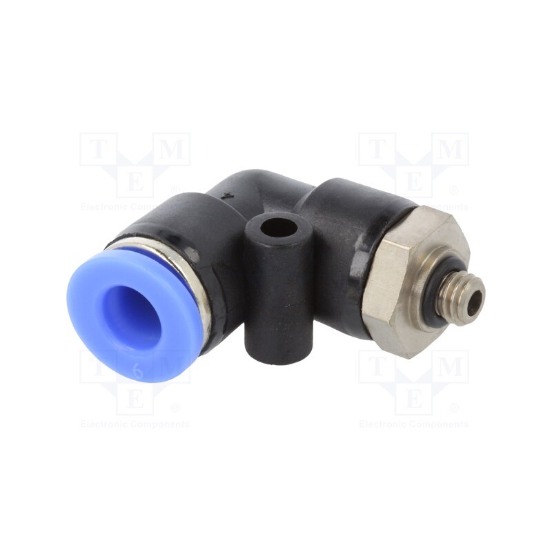 2 pcs x PNEUMAT-125.005-6 - Push-in fitting, angled, -0.95÷15bar, PBT, Thread: M5, BLUELINE