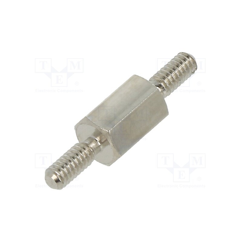 10 pcs x DREMEC - 411X06 - Screwed spacer sleeve, 6mm, Ext.thread: M2, hexagonal, brass