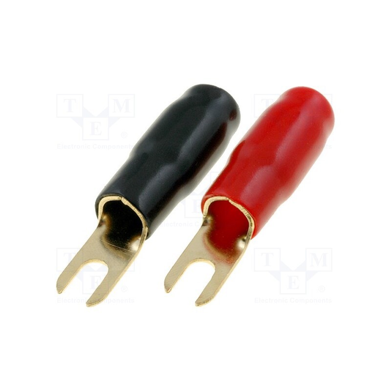1 set x 4CARMEDIA - TERMINAL-SPADE-4G - Terminal: fork, M5, 22mm2, gold-plated, insulated, red and black