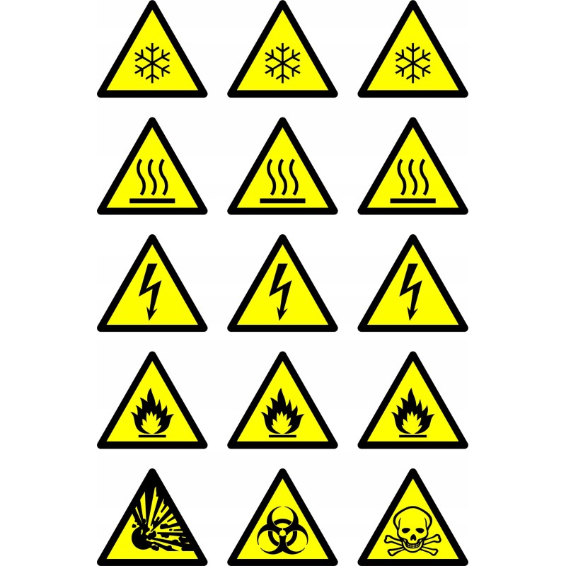 Warning stickers, triangles, health and safety pictograms 1