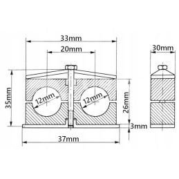 Double clamp 12 mm for mounting hydraulic lines