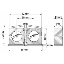 Double clamp 16 mm for mounting hydraulic lines